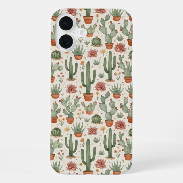 Coque iPhone Motif sans couture de cactus de désert succulent (Verso)