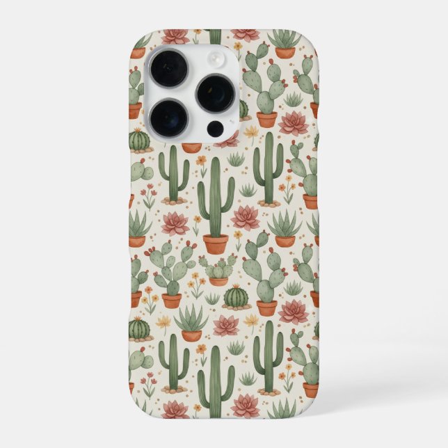 Coque iPhone Motif sans couture de cactus de désert succulent (Verso)