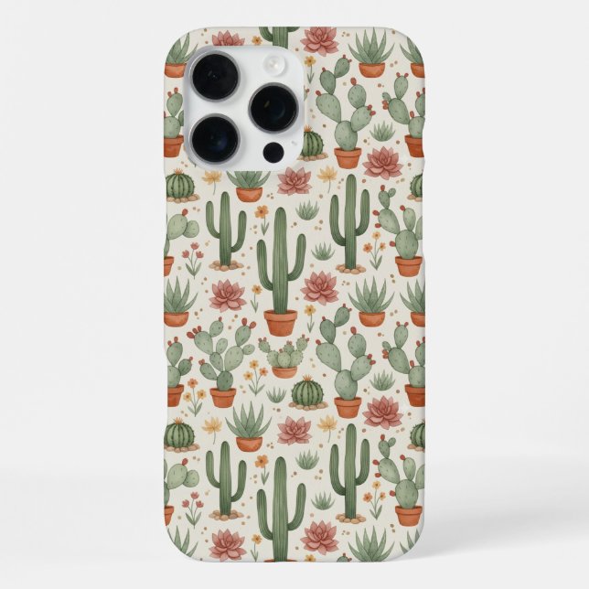 Coque iPhone Motif sans couture de cactus de désert succulent (Verso)