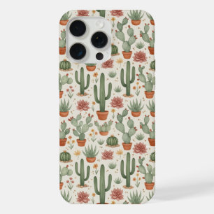 Coque iPhone 15 Pro Max Motif sans couture de cactus de désert succulent