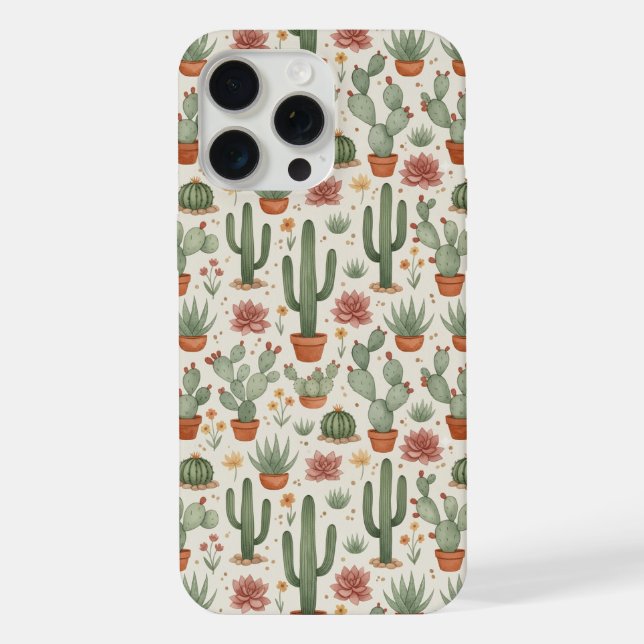 Coque iPhone Motif sans couture de cactus de désert succulent (Verso)