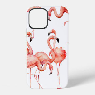 Coque iPhone 12 Motif sans couture de flamant à l'aquarelle. Peint