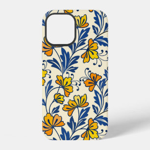 Coque iPhone 12 Motif sans couture de fleur jaune et de feuille bl