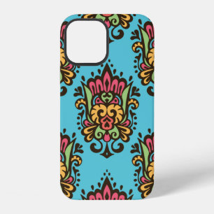 Coque iPhone 12 Motif sans couture de fleurs de Damas luxueux. Flo