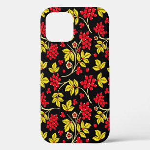 Coque iPhone 12 motif sans couture de fleurs et de baies. Russe