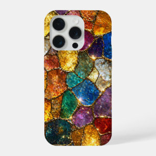 Coque iPhone 15 Pro Motif sans couture de mosaïque de cristal coloré d