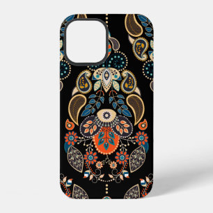 Coque iPhone 12 Motif sans couture de Paisley. Arrière-plan sombre