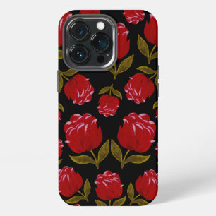 Etui iPhone 13 Pro Motif sans couture de roses rouges sur fond noir