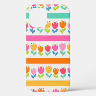 Coque iPhone 12 Motif sans couture de tulipes dessinées à la main