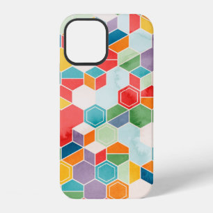 Coque iPhone 12 Motif sans couture d'hexagones de couleurs aléatoi