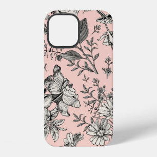 Coque iPhone 12 Motif sans couture. Fleurs isolées réalistes en fl