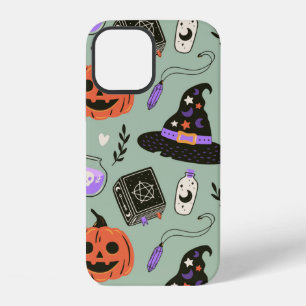 Coque iPhone 12 Motif sans couture Halloween avec chapeau de sorci