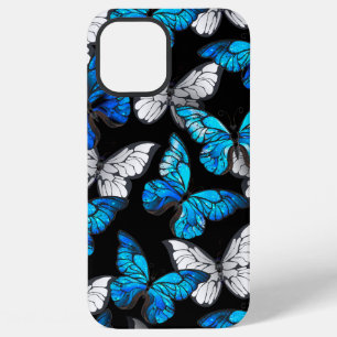 Coque iPhone 12 Pro Max Motif sans couture sombre avec papillons bleus Mor