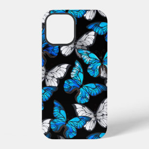 Coque iPhone 12 Motif sans couture sombre avec papillons bleus Mor