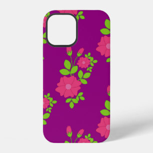 Coque iPhone 12 Motif sans couture violet avec fleurs roses et feu