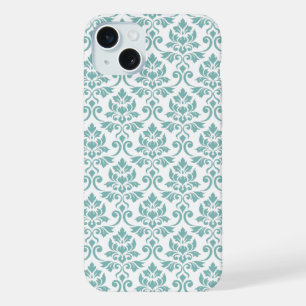 Coque iPhone 15 Plus Motif sarcelle damas Feuille