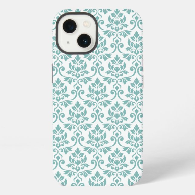 Coque iPhone Motif sarcelle feuille de Damas (Verso)
