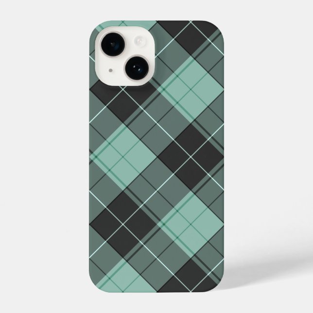 Coque iPhone Motif simple tartan en coque turquoise iPhone 14 (Verso)