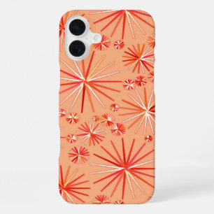 Coque iPhone 16 Plus Motif Sputnik milieu du siècle, nuances de corail