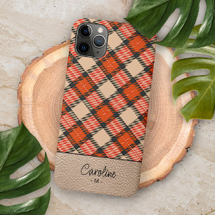 Coque iPhone 16 Pro Max Motif tartan personnalisé automne citrouille orang