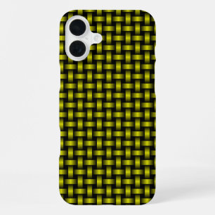 Coque iPhone 16 Plus Motif Tissé Jaune Noir