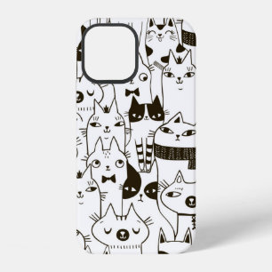 Coque iPhone 12 Motif transparent de chats drôles gribouillés.