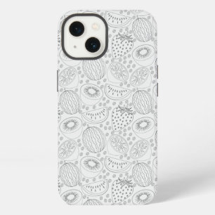 Etui iPhone 13 Motif transparent de fruits tropicaux noir et blan