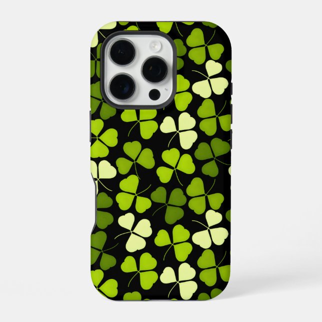 Coque iPhone Motif Trèfle Foncé Vert & Noir (Verso)