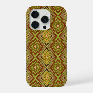 Coque iPhone 15 Pro Motif tribal ethnique rouge vert or
