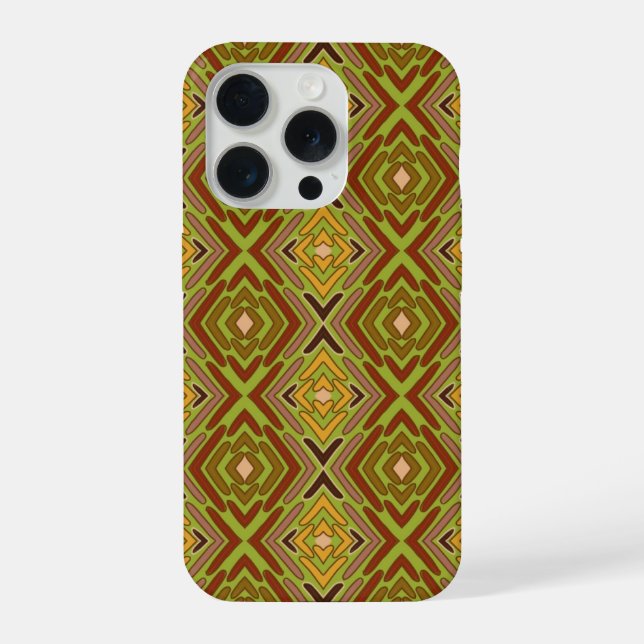 Coque iPhone Motif tribal ethnique rouge vert or (Verso)
