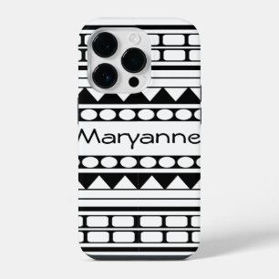 Coque Pour iPhone 14 Pro Motif tribal personnalisé noir et blanc
