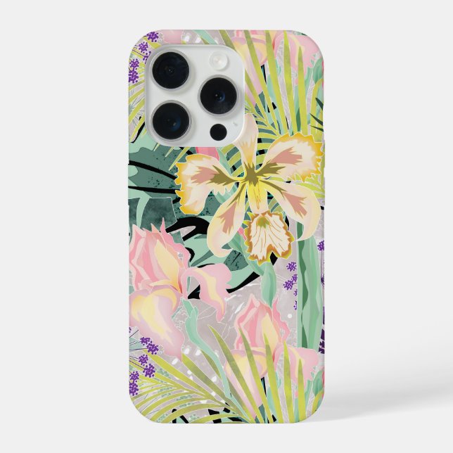 Coque iPhone Motif tropical avec orchidées. (Verso)