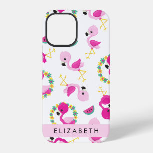 Coque iPhone 12 Pro Motif tropical, Flamants roses, Fleurs, Votre Nom