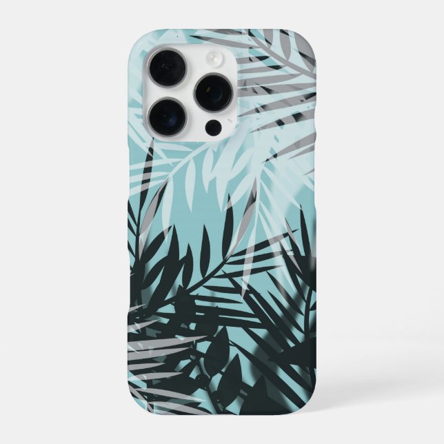 Coque iPhone Motif tropical noir bleu clair (Verso)
