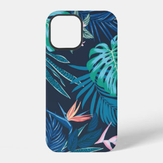 Coque iPhone 12 motif tropical transparent, feuillage tropique vif