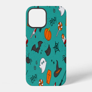 Coque iPhone 12 Motif turquoise Halloween de style plat.