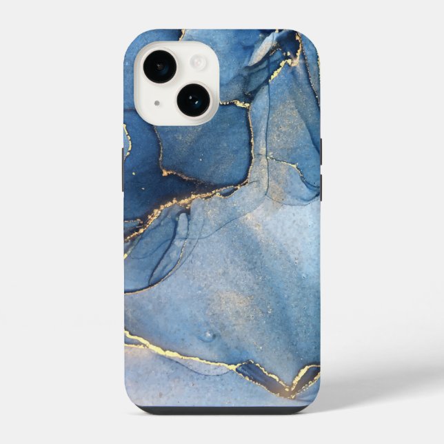 Coque iPhone Motif unique de marbre bleu or iPhone / Android (Verso)