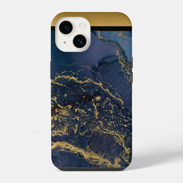 Coque iPhone Motif unique de marbre bleu or iPhone / Android (Verso)