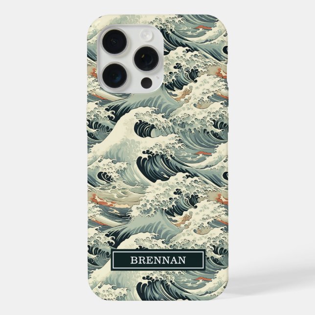 Coque iPhone Motif Vague Japonais Monogrammé (Verso)