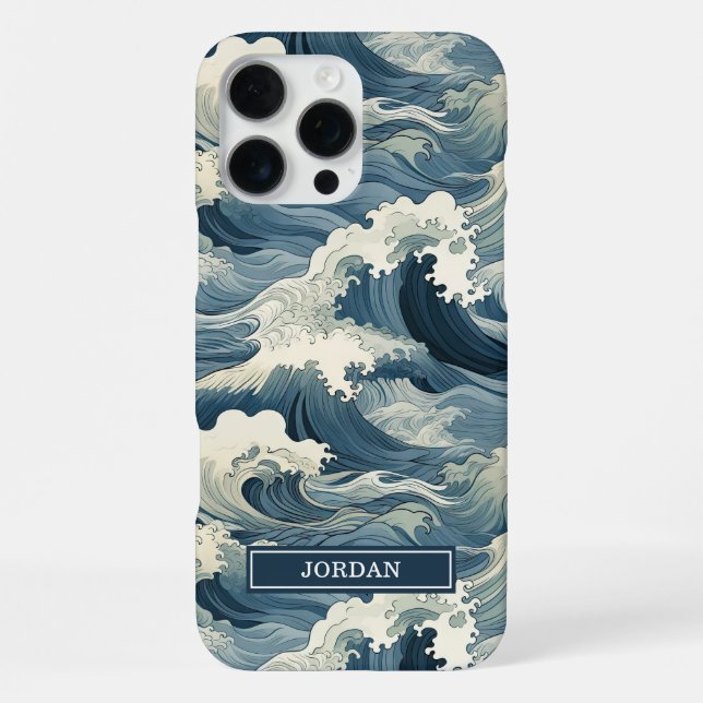 Coque iPhone Motif Vagues Japonaises Monogrammé (Verso)