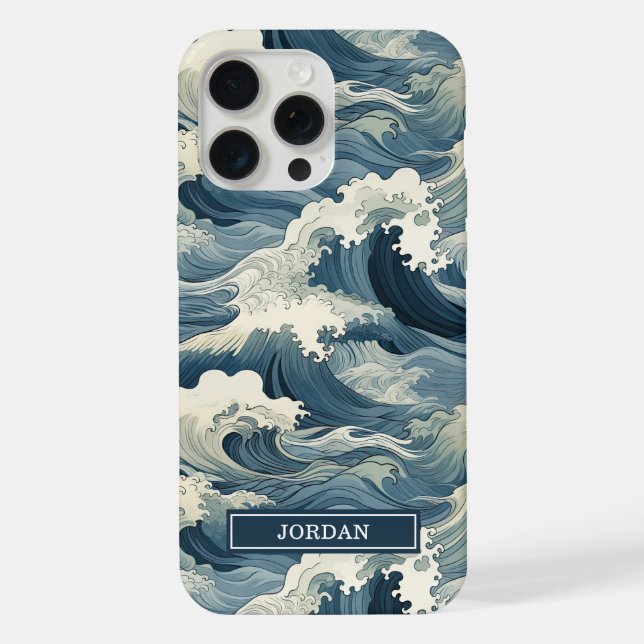 Coque iPhone Motif Vagues Japonaises Monogrammé (Verso)