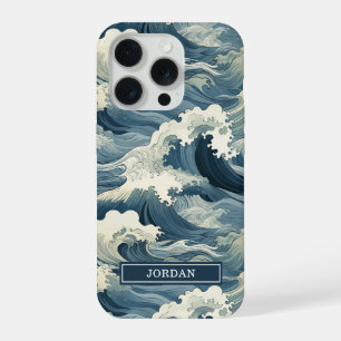 Coque iPhone 15 Pro Motif Vagues Japonaises Monogrammé