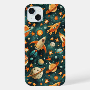 Coque iPhone 15 Plus Motif Vaisseaux Spatiaux Fusées Vintage -Cosmos(3)