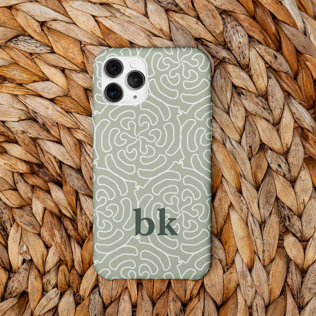 Coque iPhone Motif vert sauge moderne monogrammé (Créateur téléchargé)