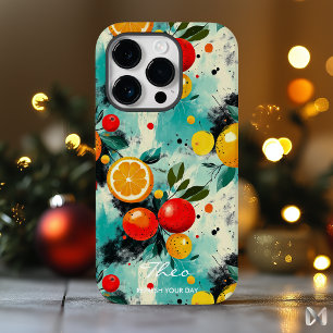Coque Pour iPhone 14 Plus Motif vibrant de citrus et de baies sur fond aqua