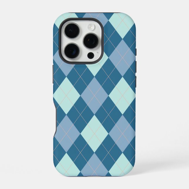 Coque iPhone Motif vintage Argyle bleu (Verso)
