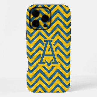 Coque iPhone 16 Pro Max Motif vintage coloré chevron jaune bleu Rétro