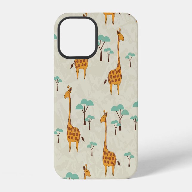 Coque iPhone Motif vintage d'arbre de girafe. (Verso)