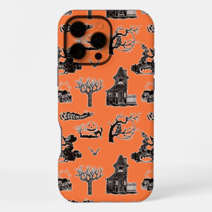 Coque iPhone 16 Pro Max Motif vintage Halloween orange et noir