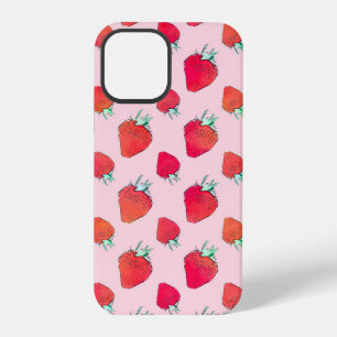 Coque iPhone 12 Pro Motif Vintage mûre des fraises rouges Girl Pink